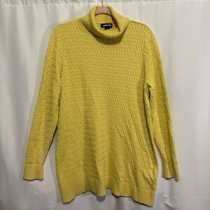 Lands' End Women's Turtleneck Sweater Tunic Cable Knit Size XL Yellow Cotton